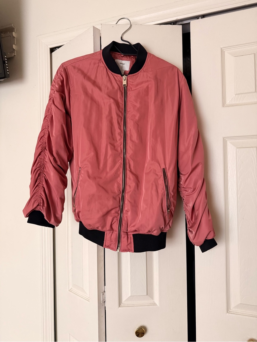 Forever 21 Rose Bomber Jacket with Black Trim